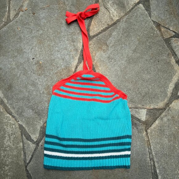 Zara Tops - ZARA Knit Halter Top Womens Small Turquoise Cropped Festival Retro